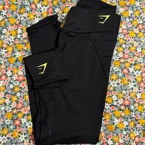Gymshark Black Leggings with Yellow Logo
